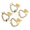 Oro Laminado Stud Earring, Gold Filled Style Heart and Butterfly Design, with Garnet and White Micro Pave, Polished, Golden Finish, 02.195.0127.1