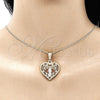 Oro Laminado Pendant Necklace, Gold Filled Style Guadalupe and Heart Design, Polished, Tricolor, 04.351.0026.20 (02 MM Thickness, 20 Inches Length)