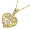 Oro Laminado Pendant Necklace, Gold Filled Style Guadalupe and Heart Design, Polished, Tricolor, 04.351.0026.20 (02 MM Thickness, 20 Inches Length)