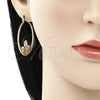 Oro Laminado Medium Hoop, Gold Filled Style Guadalupe and Flower Design, Diamond Cutting Finish, Tricolor, 02.351.0102.35
