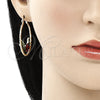 Oro Laminado Medium Hoop, Gold Filled Style Flower and Leaf Design, Polished, Tricolor, 02.351.0103.35
