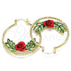 Oro Laminado Medium Hoop, Gold Filled Style Flower and Leaf Design, Polished, Tricolor, 02.351.0103.35