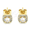 Oro Laminado Stud Earring, Gold Filled Style with White Micro Pave, Polished, Golden Finish, 02.344.0078