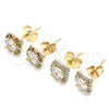 Oro Laminado Stud Earring, Gold Filled Style with White Micro Pave, Polished, Golden Finish, 02.344.0078
