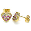 Oro Laminado Stud Earring, Gold Filled Style Heart Design, with Ruby and White Micro Pave, Polished, Golden Finish, 02.344.0086.1