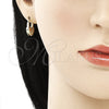 Oro Laminado Small Hoop, Gold Filled Style Lock and Heart Design, with White Micro Pave, Polished, Golden Finish, 02.341.0056.12
