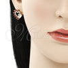 Oro Laminado Stud Earring, Gold Filled Style Heart Design, with Garnet and White Cubic Zirconia, Polished, Golden Finish, 02.210.0441.1