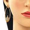 Oro Laminado Large Hoop, Gold Filled Style Turtle and Heart Design, with White and Black Micro Pave, Polished, Golden Finish, 02.380.0005.50