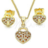 Oro Laminado Earring and Pendant Adult Set, Gold Filled Style Polished, Golden Finish, 10.156.0246.4