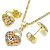 Oro Laminado Earring and Pendant Adult Set, Gold Filled Style Polished, Golden Finish, 10.156.0246.4