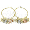 Oro Laminado Large Hoop, Gold Filled Style Butterfly Design, Diamond Cutting Finish, Tricolor, 02.380.0021.50