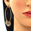 Oro Laminado Large Hoop, Gold Filled Style Heart Design, Diamond Cutting Finish, Tricolor, 02.380.0022.50