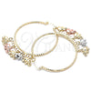Oro Laminado Large Hoop, Gold Filled Style Elephant Design, Diamond Cutting Finish, Tricolor, 02.380.0016.50