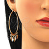 Oro Laminado Large Hoop, Gold Filled Style Strawberry Design, Diamond Cutting Finish, Tricolor, 02.380.0017.50