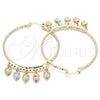 Oro Laminado Large Hoop, Gold Filled Style Strawberry Design, Diamond Cutting Finish, Tricolor, 02.380.0017.50
