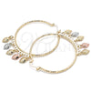 Oro Laminado Large Hoop, Gold Filled Style Strawberry Design, Diamond Cutting Finish, Tricolor, 02.380.0017.50
