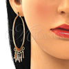Oro Laminado Large Hoop, Gold Filled Style Star Design, Diamond Cutting Finish, Tricolor, 02.380.0019.50
