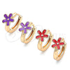 Oro Laminado Huggie Hoop, Gold Filled Style Flower Design, Purple Enamel Finish, Golden Finish, 02.213.0180.1.12