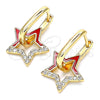 Oro Laminado Huggie Hoop, Gold Filled Style Star Design, with White Micro Pave, Red Enamel Finish, Golden Finish, 02.213.0183.12