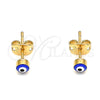 Oro Laminado Stud Earring, Gold Filled Style Evil Eye Design, Blue Enamel Finish, Golden Finish, 02.213.0186.2 *PROMO*