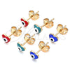 Oro Laminado Stud Earring, Gold Filled Style Evil Eye and Heart Design, Green Enamel Finish, Golden Finish, 02.213.0187 *PROMO*
