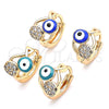 Oro Laminado Huggie Hoop, Gold Filled Style Evil Eye and Fish Design, with White Cubic Zirconia, Green Enamel Finish, Golden Finish, 02.213.0189.1.12