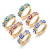 Oro Laminado Huggie Hoop, Gold Filled Style Evil Eye Design, with White Cubic Zirconia, Green Enamel Finish, Golden Finish, 02.213.0192.2.15