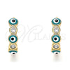 Oro Laminado Huggie Hoop, Gold Filled Style Evil Eye Design, with White Cubic Zirconia, Green Enamel Finish, Golden Finish, 02.213.0196.1.15
