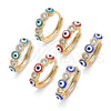 Oro Laminado Huggie Hoop, Gold Filled Style Evil Eye Design, with White Cubic Zirconia, Green Enamel Finish, Golden Finish, 02.213.0196.1.15