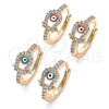 Oro Laminado Huggie Hoop, Gold Filled Style Evil Eye Design, with White Micro Pave, Red Enamel Finish, Golden Finish, 02.213.0201.1.15