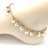 Oro Laminado Charm Anklet , Gold Filled Style Ball and Teardrop Design, Matte Finish, Tricolor, 03.331.0059.10 (03 MM Thickness, 10 Inches Length)