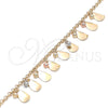 Oro Laminado Charm Anklet , Gold Filled Style Ball and Teardrop Design, Matte Finish, Tricolor, 03.331.0059.10 (03 MM Thickness, 10 Inches Length)