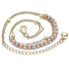 Oro Laminado Charm Anklet , Gold Filled Style Ball Design, Matte Finish, Tricolor, 03.331.0067.10 (02 MM Thickness, 10 Inches Length)