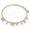 Oro Laminado Charm Anklet , Gold Filled Style Ball Design, Matte Finish, Tricolor, 03.331.0069.10 (04 MM Thickness, 10 Inches Length)