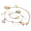 Oro Laminado Charm Anklet , Gold Filled Style Sun Design, Polished, Tricolor, 03.331.0076.10 (01 MM Thickness, 10 Inches Length)
