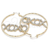 Oro Laminado Large Hoop, Gold Filled Style Hugs and Kisses Design, with White Crystal, Diamond Cutting Finish, Golden Finish, 02.380.0038.50