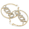 Oro Laminado Large Hoop, Gold Filled Style Hugs and Kisses Design, with White Crystal, Diamond Cutting Finish, Golden Finish, 02.380.0038.50