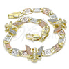 Oro Laminado Fancy Bracelet, Gold Filled Style Eagle Design, Polished, Tricolor, 03.380.0030.08 (05 MM Thickness, 8 Inches Length)