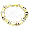Oro Laminado Fancy Bracelet, Gold Filled Style Matte Finish, Tricolor, 03.331.0101.08 (12 MM Thickness, 8 Inches Length)