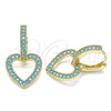 Oro Laminado Huggie Hoop, Gold Filled Style Heart Design, with Turquoise Micro Pave, Polished, Golden Finish, 02.210.0449.3.15