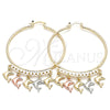 Oro Laminado Large Hoop, Gold Filled Style Dolphin Design, Diamond Cutting Finish, Tricolor, 02.380.0042.50