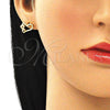 Oro Laminado Stud Earring, Gold Filled Style Heart Design, with White Micro Pave, Polished, Golden Finish, 02.156.0518