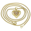 Oro Laminado Pendant Necklace, Gold Filled Style Heart Design, with Garnet and White Micro Pave, Polished, Golden Finish, 04.156.0379.1.20 (02 MM Thickness, 20 Inches Length)