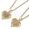 Oro Laminado Pendant Necklace, Gold Filled Style Heart Design, with Garnet and White Micro Pave, Polished, Golden Finish, 04.156.0379.1.20 (02 MM Thickness, 20 Inches Length)