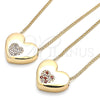 Oro Laminado Pendant Necklace, Gold Filled Style Heart Design, with White Micro Pave, Polished, Golden Finish, 04.156.0382.20 (02 MM Thickness, 20 Inches Length)
