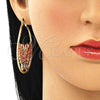 Oro Laminado Large Hoop, Gold Filled Style Butterfly Design, with White Crystal, Diamond Cutting Finish, Tricolor, 02.380.0043.50