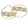 Oro Laminado Large Hoop, Gold Filled Style Butterfly and Flower Design, Diamond Cutting Finish, Tricolor, 02.380.0044.50