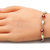Oro Laminado Fancy Bracelet, Gold Filled Style Evil Eye and Elephant Design, Red Enamel Finish, Golden Finish, 03.351.0107.07 (06 MM Thickness, 7 Inches Length)