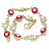 Oro Laminado Fancy Bracelet, Gold Filled Style Evil Eye and Elephant Design, Red Enamel Finish, Golden Finish, 03.351.0107.07 (06 MM Thickness, 7 Inches Length)