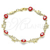 Oro Laminado Fancy Bracelet, Gold Filled Style Evil Eye and Elephant Design, Red Enamel Finish, Golden Finish, 03.351.0107.07 (06 MM Thickness, 7 Inches Length)